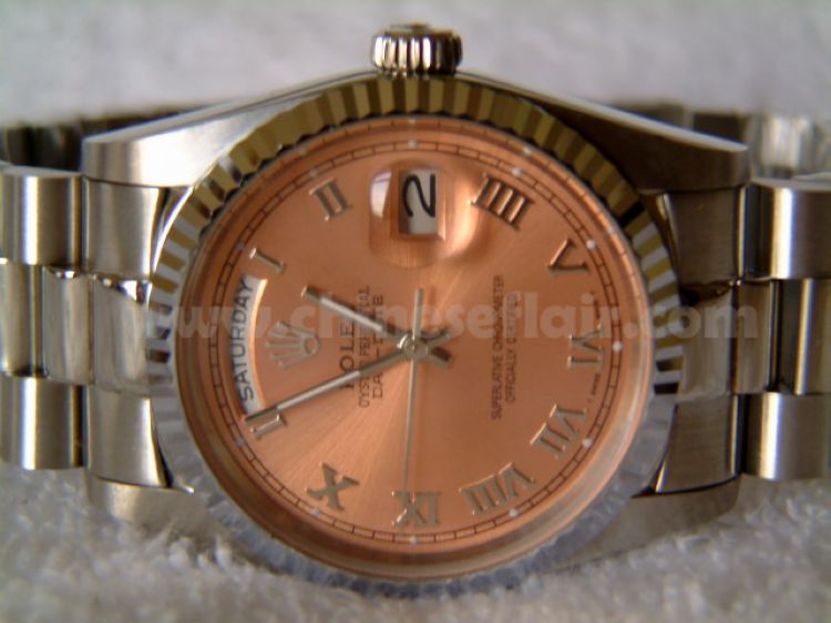 Rolex Men's Daydate Watch Stainless Steel Salmon Pink Face